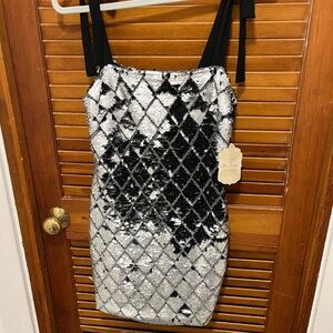 Altar'd State Black and Silver Sequin Mini Dress